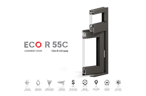 Cửa nhôm Maxpro hệ ECO R55C – Cửa đi và cửa sổ mở quay